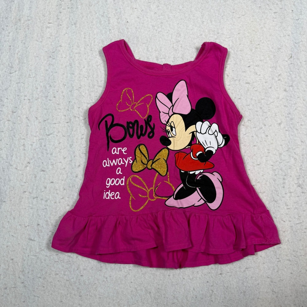 Disney Minnie Mouse Pink Ruffle Peplum Tank Top Bows Are Always A Good Idea 6X